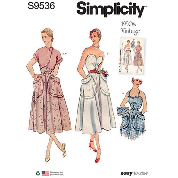 Simplicity 9536 / S9536 Easy Retro 50s Sewing Pattern for Womens Sundress & Bolero - Size 6 8 10 12 14 or 14 16 18 20 22 - NEW UNCUT F/F