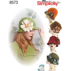 Simplicity 8573 / S8573 Retro 1920s Flapper, Cloche Hats Sewing Pattern - Size S(21"), M(22"), L(23") - NEW UNCUT F/F