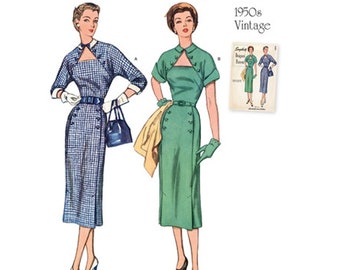 Simplicity 9465 / S9465 Retro 50s Sewing Pattern for Womens Dress - Size 6 8 10 12 14 or 16 18 20 22 24 w/Triangle Neckline - NEW UNCUT F/F