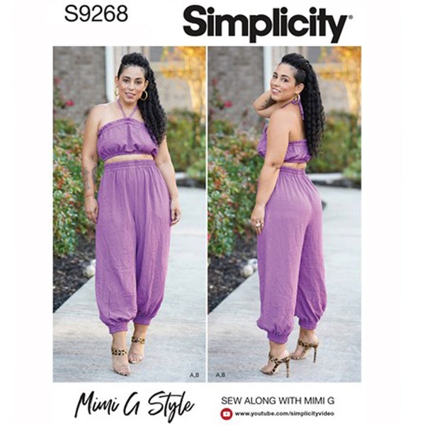 Simplicity 9268 / S9268 Harem Pants and Crop Tops Sewing Pattern for Women - Size 6 8 10 12 14 or 16 18 20 22 24 - NEW UNCUT F/F