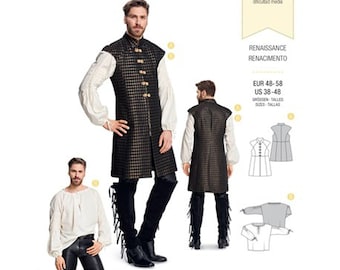 Burda 6399 Sewing Patterns for Mens Renaissance Costume - Shirt and Waistcoat - Size 38 40 42 44 46 48 - NEW UNCUT F/F