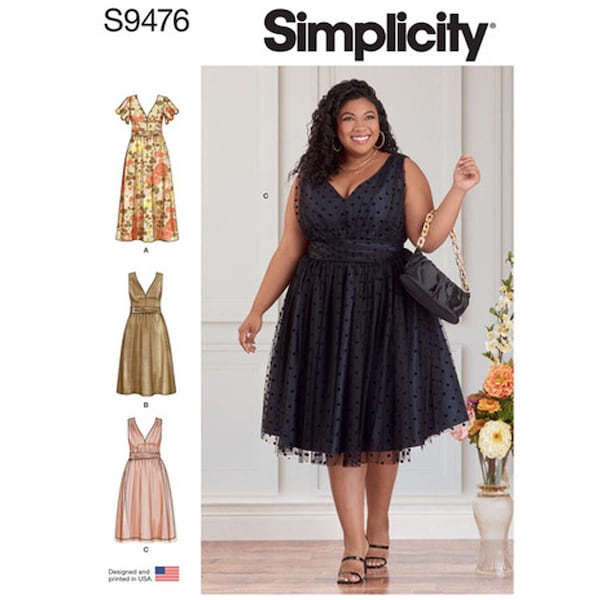 Simplicity 9476 / S9476 Sewing Pattern for Women Plus Special Occasion Dress - Size 18W 20W 22W 24W or 26W 28W 30W 32W - NEW UNCUT F/F