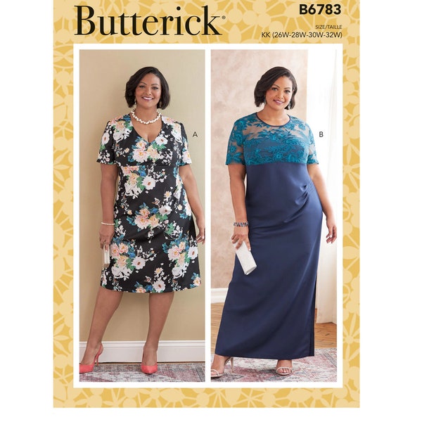 Sewing Pattern for Womens Plus Dress, Special Occasion Dress - OOP Butterick B6783 Size 18W 20W 22W 24W or 26W 28W 30W 32W - New Uncut F/F