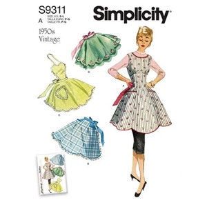 Simplicity 9311 Retro 1950s Sewing Pattern for Womens Aprons - Size S M L (10-20) All Sizes Full & Half Aprons - NEW UNCUT F/F