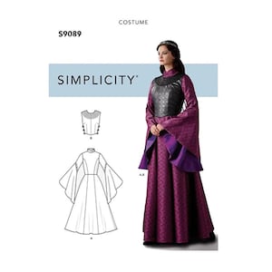 Simplicity 9089 Womens Medieval Costume Sewing Pattern - Size 6 8 10 12 14 or 14 16 18 20 22 Medieval Maxi Dress and Vest - NEW UNCUT F/F