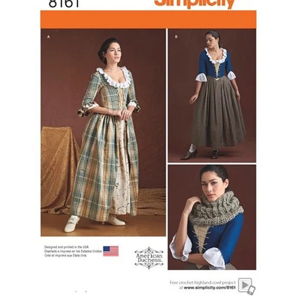 Simplicity 8161 / S8161 Sewing Patterns for Womens 18th Century Highland Costume - Size 6 8 10 12 14 or 14 16 18 20 22 - NEW UNCUT F/F