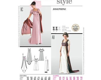 Burda 2493 Sewing Pattern for Womens Floor Length Empire Waist Josephine Gown with Train & Stole - Size 10 12 14 16 18 20 22 - NEW UNCUT F/F