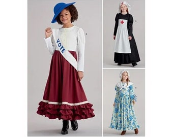 Costume Sewing Patterns for Kids Girls Suffragette, Nurse Costume w/Face Covers  Simplicity S9352 / R11158 Size 7 8 10 12 14 - NEW UNCUT F/F