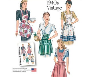Simplicity 1221 / S1221 Retro 40s Sewing Pattern for Womens Aprons - Size S M L (10-20) Full and Half Aprons - NEW UNCUT F/F