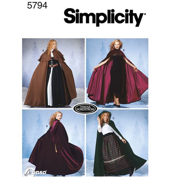 Simplicity 5794 / S5794 Sewing Pattern for Womens Hooded, Floor Length Costume Capes - Size XS S M L (6-20) - NEW Uncut F/F