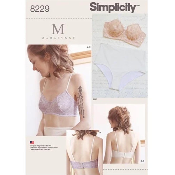 Simplicity 8229 / S8229 Sewing Pattern for Womens Underwire Bras & Panties - Bra Size 32A-42DD and Panties XS S M L XL - New UNCUT F/F