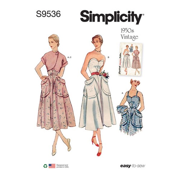 Simplicity 9536 Womens Retro 50s Sundress and Bolero Sewing Pattern - Size 6 8 10 12 14 or 14 16 18 20 22 - NEW UNCUT F/F