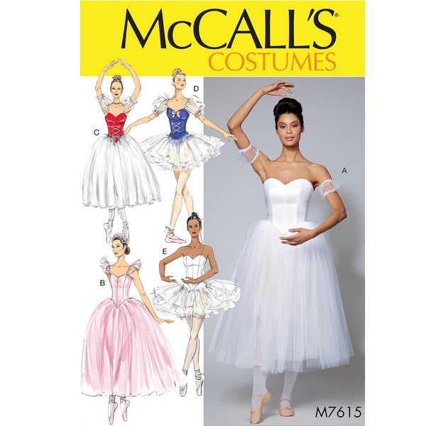 McCalls 7615 / M7615 Sewing Pattern for Womens Ballet Costume - Size 6 8 10 12 14 or 14 16 18 20 22 Boned Bodice - NEW UNCUT F/F