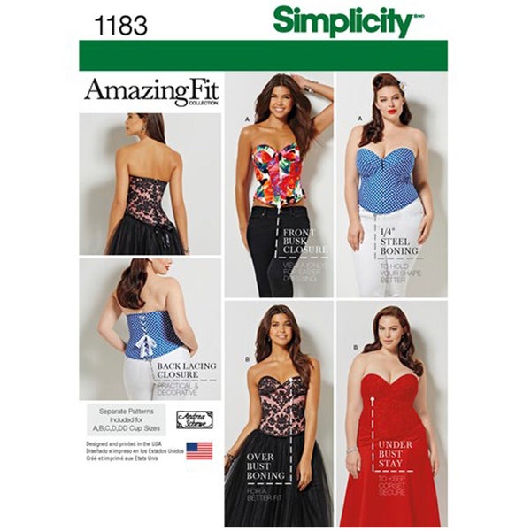 Simplicity 1183 / S1183 Sewing Pattern for Womens Corsets w/B C D DD Cups - Size 10 12 14 16 18 or 20W 22W 24W 26W 28W - NEW UNCUT F/F