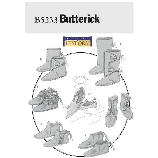 Butterick 5233 / B5233 Historical Footwear Sewing Pattern for Men Women Teen - Multi-Sized  Custom Fit Moccasin, Boot, Shoe - NEW UNCUT F/F