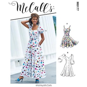 McCalls 8177 / M8177 Easy Sewing Pattern for Womens Dress - Size 6 8 10 12 14 or 16 18 20 22 24 Maxi, Midi, Mini - NEW Uncut F/F