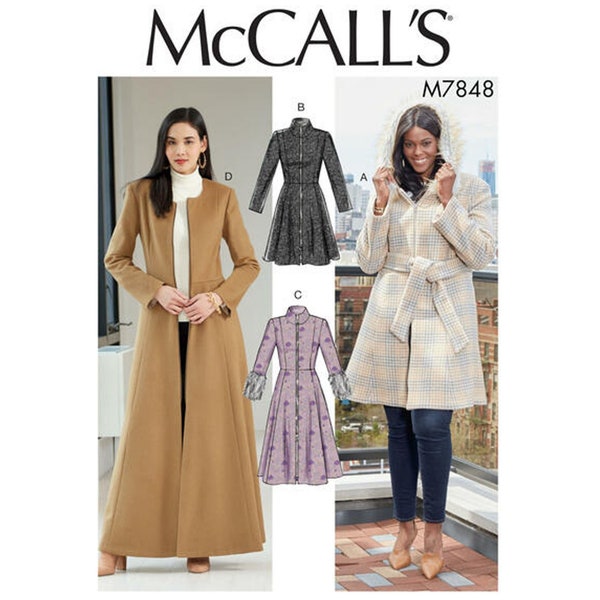 McCalls 7848 / M7848 Sewing Pattern for Women and Women Plus Coats - Size 8 10 12 14 16 or 18W 20W 22W 24W Lined with Belt - New Uncut F/F