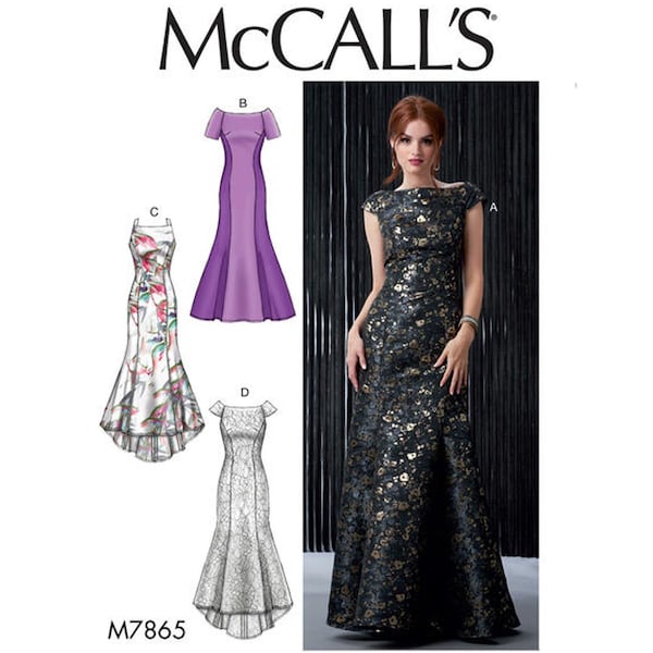 McCalls 7865 / M7865 Sewing Pattern for Womens Evening Gown - Size 6 8 10 12 14 or 14 16 18 20 22 Lined Floor Length Dress - New UNCUT F/F