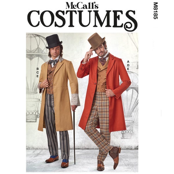 McCalls 8185 / M8185 Sewing Pattern for Mens Victorian Gentleman Costume - Size S M L or XL XXL XXXL - Slim Coat Vest Pants - New Uncut F/F