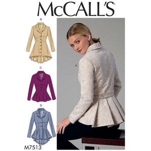 McCalls 7513 / M7513 Sewing Pattern for Womens Jackets - Size 6 8 10 12 14 or 14 16 18 20 22 Fitted Peplum Jackets - NEW UNCUT F/F