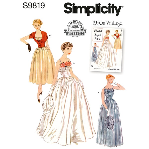 Simplicity 9819 / S9819 / R11970 Reissued 50s Sewing Pattern for Womens Evening Gown - Size 8 10 12 14 16 or 16 18 20 22 24 - NEW UNCUT F/F