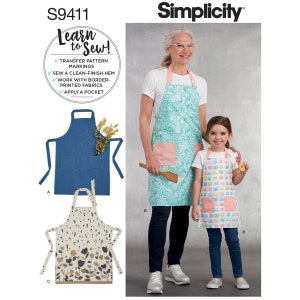 Simplicity 9411 / S9411 Easy Aprons Sewing Pattern for Women and Kids - Size Misses S M L (10-20) and Girls S M L (3-8) - NEW UNCUT F/F