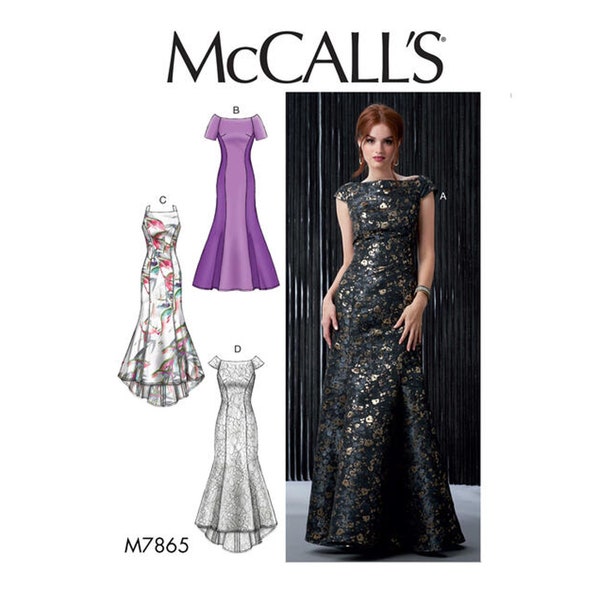 McCalls 7865 Sewing Pattern for Womens Dress, Lined Floor Length Evening Gown - Size 6 8 10 12 14 or 14 16 18 20 22 - New UNCUT F/F