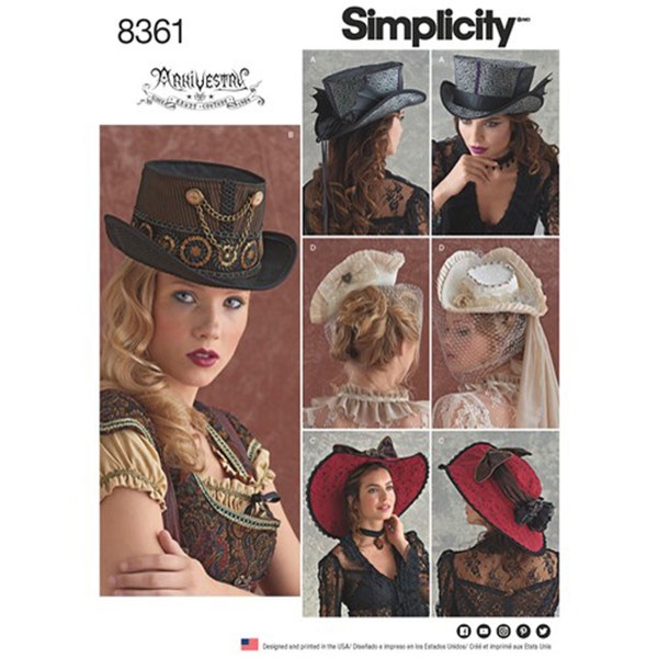 Simplicity 8361 / S8361 Sewing Patterns for Womens Hats - Size 21", 22" & 23" - (4) Arkivestry Haute Couture Hats - NEW UNCUT F/F