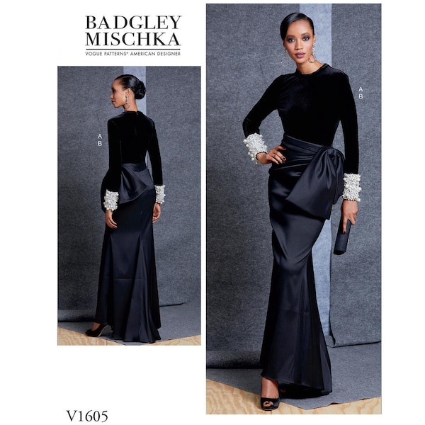 Vogue 1605 / V1605 Badgley Mischka Sewing Pattern for Womens Evening Wear - Size 6 8 10 12 14 or 14 16 18 20 22 Top & Skirt - NEW UNCUT F/F