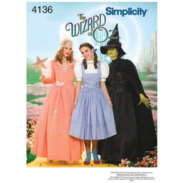 Simplicity 4136 / S4136 Sewing Pattern for Womens Costume - Size 6 8 10 12 or 14 16 18 20 22 Wicked Witch, Dorothy, Glinda - NEW UNCUT F/F