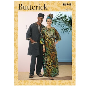 Butterick 6748 / B6748 Sewing Pattern for Mens and Womens Caftan Pants Hat and Headwrap - Size S M L or 1X 2X 3X - NEW UNCUT F/F