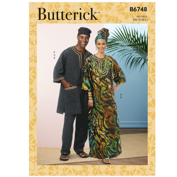Butterick 6748 / B6748 Sewing Pattern for Mens and Womens Caftan Pants Hat and Headwrap - Size S M L or 1X 2X 3X - NEW UNCUT F/F