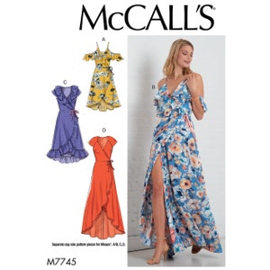 McCalls 7745 / M7745 Sewing Pattern for Womens Wrap Dress - Size 6 8 10 12 14 or 14 16 18 20 22 in 2 Lengths - New UNCUT F/F