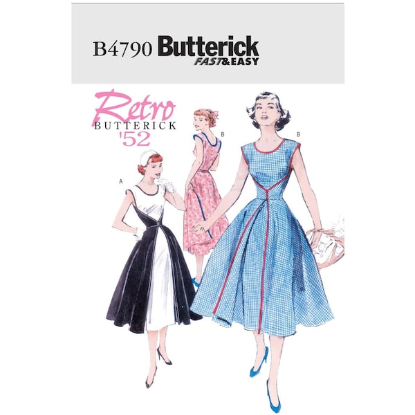 Butterick B4790 / B4790 Very Easy Retro 1952 Sewing Pattern for Womens Front-Wrap Dress - Size 8 10 12 14 or 16 18 20 22 - NEW UNCUT F/F