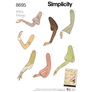 Simplicity 8695 / S8695 Retro 30s Sleeves Sewing Pattern for Women - Size 10 12 14 16 18 20 - Change the Look of any Garment - NEW UNCUT F/F