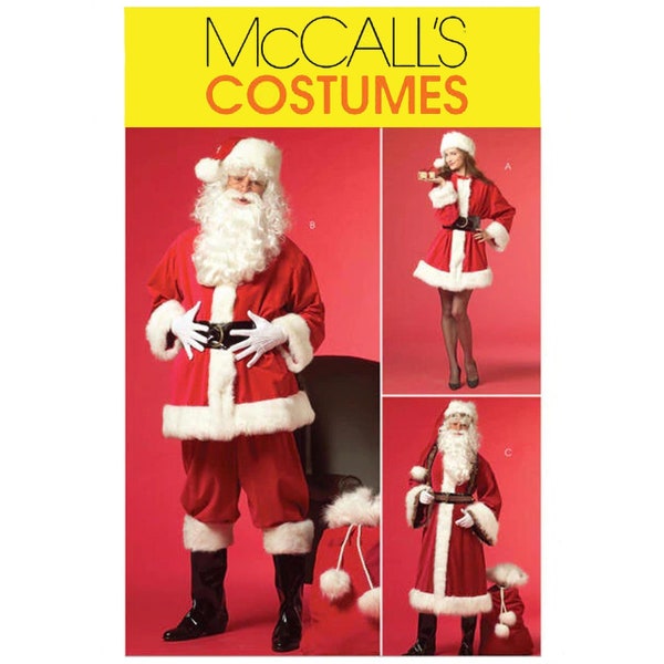 McCalls 5550 / M5550 Sewing Pattern for Mens Santa Costume - Size S M L or XL 2X 3X - Coat Pants Hat Bag Boot Cover Belt Beard-New UNCUT F/F