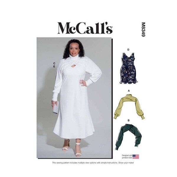 Sewing Patterns for Womens Plus Knit Dress and Shrug - McCalls M8349 Size 20W 22W 24W 26W 28W or  30W 32W 34W 36W 38W - NEW UNCUT F/F