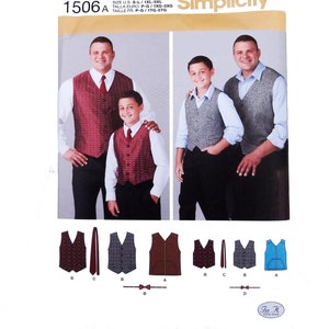 Simplicity 1506 Big Men and Husky Boys Vest, Tie & Bow Tie Sewing Pattern - Size Boy (S M L) + Men (1X 2X 3X 4X 5X) - New UNCUT F/F