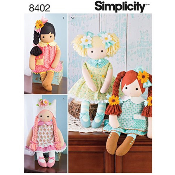 Simplicity 8402 / S8402 Sewing Pattern for Dolls, 23" Stuffed Dolls with Clothing by Elaine Heigl Design - NEW UNCUT F/F