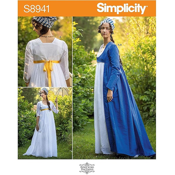 Simplicity 8941 / S8941 Regency Sewing Pattern for Womens Dress - Size 6 8 10 12 or 14 16 18 20 22 - Empire Waist Gown & Robe  NEW UNCUT F/F