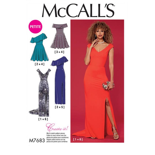 Easy Sewing Patterns for Womens Dress, Slim or Full Skirt, Maxi w/Train - McCalls M7683 Size 6 8 10 12 14 or 14 16 18 20 22 - NEW UNCUT F/F