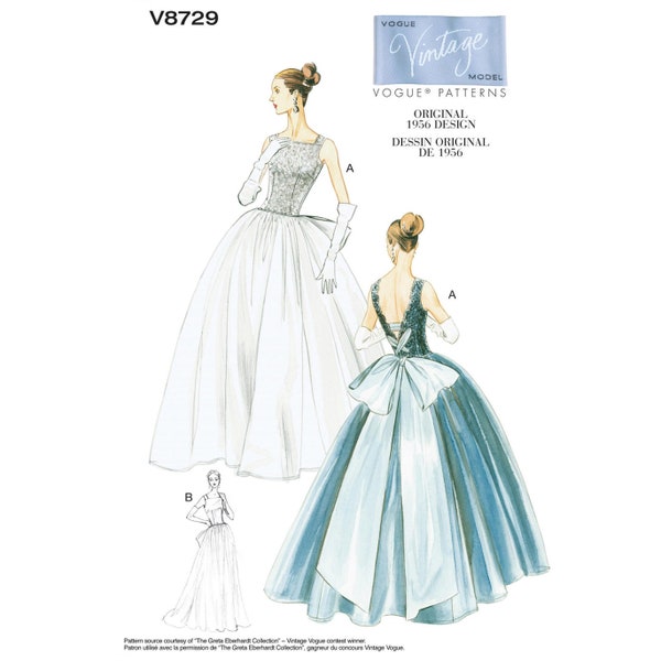 Vogue 8729 / V8729 Reissue 1956 Ball Gown Sewing Pattern for Women - Size 6 8 10 12 or 14 16 18 20 - Evening Gown, Wedding - NEW UNCUT F/F