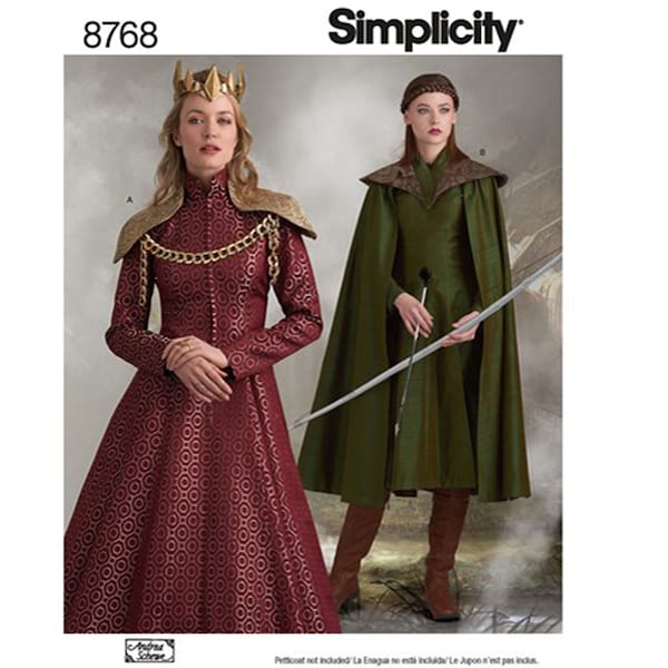 Simplicity 8768 / S8768 Medieval Sewing Pattern for Womens Dress and Cloak - Size 6 8 10 12 14 or 14 16 18 20 22 - NEW UNCUT F/F