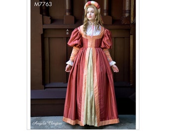 Misses Renaissance Costume Sewing Pattern- McCalls M7763 - Sizes (6-14) or (14-22) -  Lined Dress and Skirt by Angela Clayton- NEW UNCUT F/F