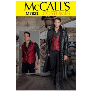 McCalls 7821 / M7821 Sewing Pattern for Mens Coat & Vest - Size 38 40 42 44 or 46 48 50 52 Duster Coat, Vest w/Back Lacing - NEW UNCUT F/F