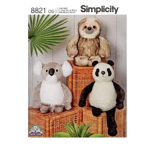 Sewing Patterns for Stuffed Animals, Cuddly Sloth, Panda Bear or Koala Bear - OOP Simplicity 8821 - 15" tall - NEW UNCUT F/F