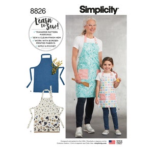 Simplicity 9411 Easy Aprons Sewing Pattern for Women and Kids - Size Misses S M L (10-20) and Girls S M L (3-8) Learn to Sew - NEW UNCUT F/F