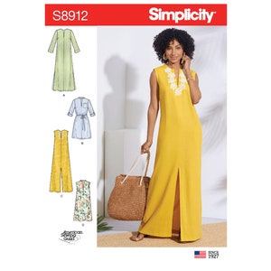 Simplicity 8912 Sewing Pattern for Womens Dress - Size 6 8 10 12 14 or 16 18 20 22 24 Pullover Maxi or Knee Length Caftan - NEW UNCUT F/F