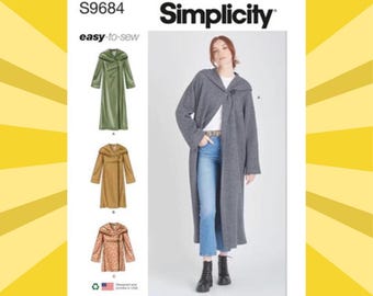 Easy Sewing Pattern for Womens Coats - Size 6 8 10 12 14 or 16 18 20 22 24 Hooded w/Length Options - UNCUT F/F - Simplicity 9684 S9684