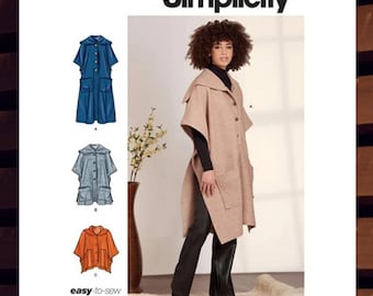 Easy Poncho Sewing Pattern for Women - Size S M L XL 2XL (All Sizes) Hood and Length Options - Uncut F/F - Simplicity 9649 S9649